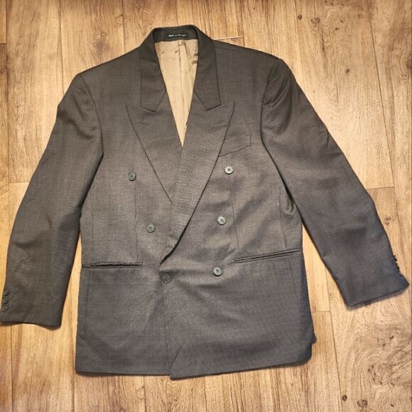 YSL Yves Saint Laurent Double Breasted Peak Lapel Houndstooth Wool Blazer Brown - Picture 1 of 12